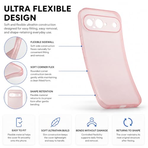 Image of FIRST MART Back Cover for Google Pixel 9 | Ultra-Thin Frosted Matte Semi-Transparent Silicone Case, Anti-Slip Grip, Precise Fit | Pink
