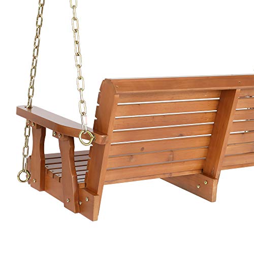 Babilo 4Ft 500Lbs Double Wooden Swing Porch Swing Patio Swing Cedar With Iron Chain Dark Brown（Swing Frames Not Included）, (60.63 X 24.41 X 18.9)Inch(L X W X H) #TOP1