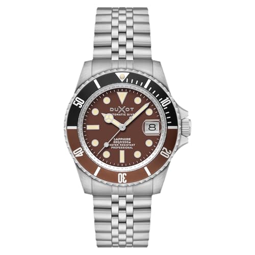 DUXOT Atlantica Men's Automatic Dive Watch – Japanese Movement, 42mm Stainless Steel Case, Water Resistant 200m, Stainless Steel Bracelet, DX-2057-99 - Chocolate Brown