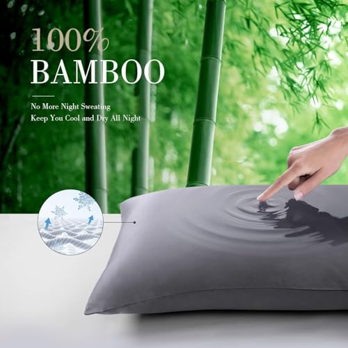 Image of Mush Bamboo Pillow Cover Set of 2 | 100% Bamboo Pillow Cover for Hair and Skin | 250 TC | Breathable, Silky Soft and Envelope Pillowcases | 17 inchx27 inch (250 TC, Dark Grey)
