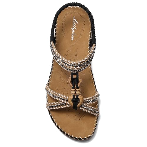 Littleplum Womens Sandals Arch Support Summer Flat Slides Ankle Elastic Walking Shoes Braided Beach Dressy Sandals for Women