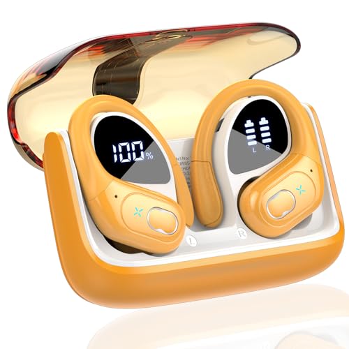 Aptkdoe Auriculares Inalámbricos 75 Horas, Auriculares Bluetooth 5.4 2026, Estéreo, Auriculares Over-Ear con Arco, Micrófono ENC, Amarillo