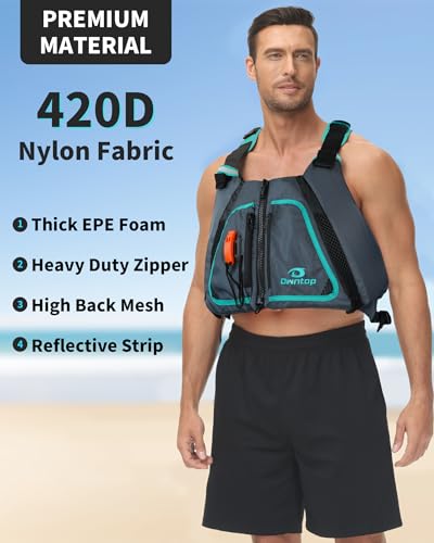 Owntop Swim Jackets Adult, Adjustable Safety Strap, Mens Womens Swim Vest Kayak, Buoyancy Float Vests for Fishing Swimming Stand-up Paddle (Gray-Green, M/L) - image 2