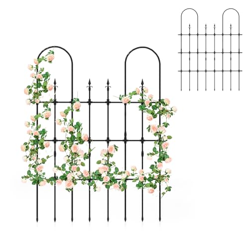 HOMASIS Enrejado metálico de Exterior para jardín, Soporte para Plantas trepadoras con Tubos metálicos y Recubiertos de PE, Estacas de Tierra afiladas para Verduras y Flores, 146 x 186 cm, Negro