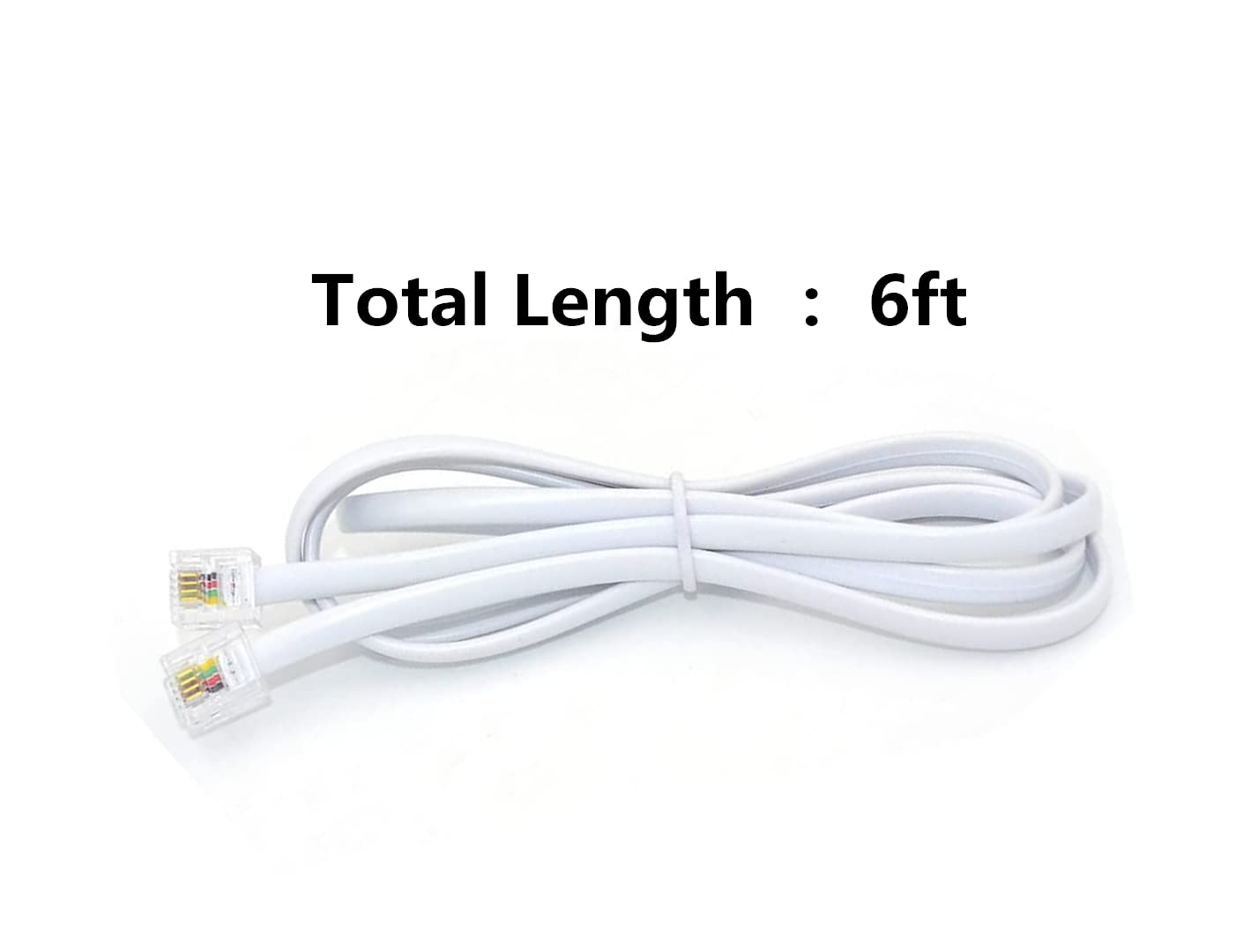 Telefonkabel, 6P4C, schwarz, Telefonverlängerungskabel, Kabel, RJ11, 6P4C, modularer Stecker für Festnetztelefon, Modem, Zubehör, 1,8 m, 2 Stück, Weiß