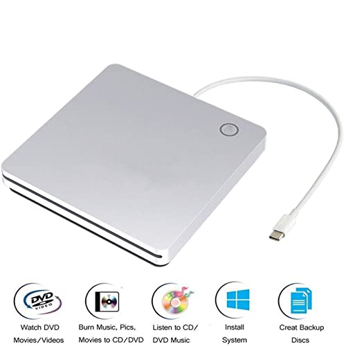 VikTck External CD/DVD Drive for Laptop USB C Ultra Slim CD DVD Burner/Writer/Reader USB Superdrive Disc Duplicator for MacBook Pro/Air/Mac/M1/Laptop/Windows10 (Silver)