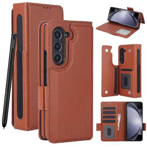 Sécurisez votre Samsung Galaxy Z Fold 5 : étui portefeuille marron cuir avec barrière RFID