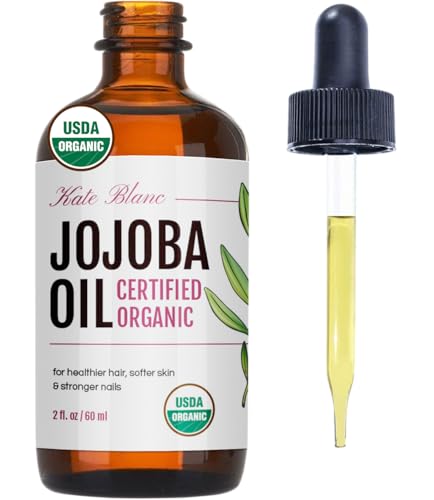 Kate Blanc Cosmetics Organic Jojoba Oil for Hair, Skin & Face (2oz, 100% Pure Cold Pressed, Natural). Gua Sha Oil for Face & Dermaplaning