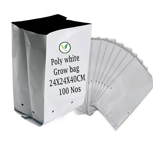 Image of IAgriFarm UV Treated Poly Grow Bags, 24 * 24 * 40cms, Pack of 100, White & Black,