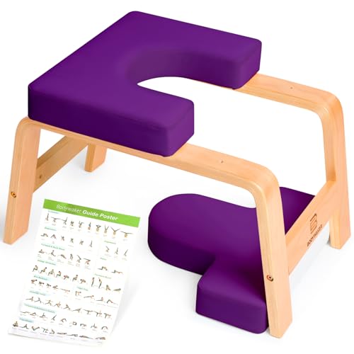 Image of Yoga Headstand Bench, Stand Yoga Chair for Balance Training, Core Strength Building, Upside Down Chair for Relaxation, Handstand Trainer Inversion Chair for Home Gym (Wood Purple)