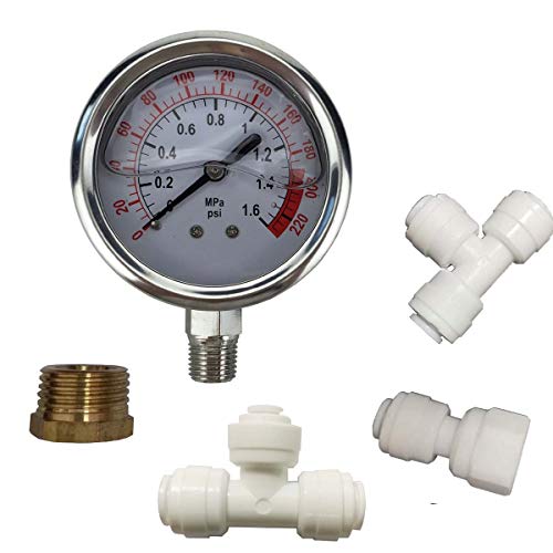 Malida The Water Filter Water Stainless Pressure Gauge For Aquarium Meter 0-1.6MPa 0-220psi Reverse Osmosis System Pump （1/4“，3/8“，1/2”）