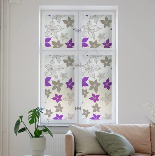 Image of HOME13 Frosted Glass Film Window Privacy Film Static Cling Decoartive Frosted Window Film Heat Control Frosted Glass Sticker for Home & Office (24 x 78 Inch, Frosted Ballon Flower)