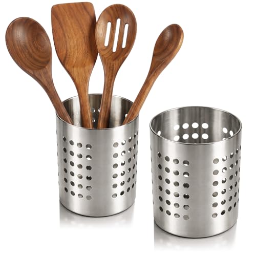 com-four® 2x égouttoir à couverts en acier inoxydable, porte ustensiles de cuisine en métal, range couverts pour cuillères, support serviettes moderne (2...