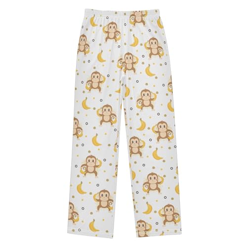 ZZXXB Monkey Eating Banana Boys Long Pants Soft Trousers Elastic Waist Kids Lounge Bottoms with Pockets S-XL
