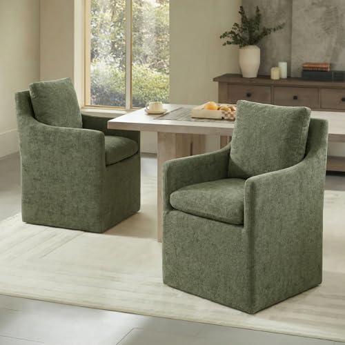 Image of KISLOT Upholstered Dining Chairs with Casters, No Assembly Modern Accent Armchair with Rollers for Dining Room, Bedroom, Living Room, Reading Room, Already Assembled, Green, 4 Box