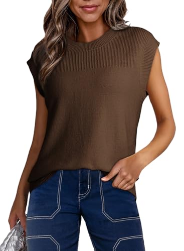 Dokotoo Sweater Vest Women Casual Crewneck Sleeveless Sweaters for Women Solid Loose Cable Knit Tank Tops