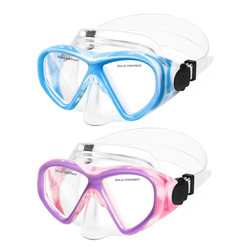 Image of Kids Swim Goggles Snorkel Diving Mask for Boys Girls Ages 5-15, Two-Color Anti-Fog Swimming Goggles with Nose Cover