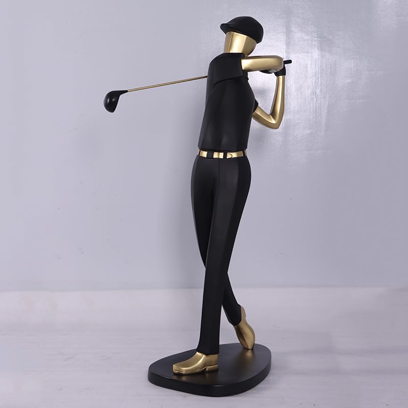 Estatua de golfista negra y dorada de resina 64 pulgadas miniatura 2