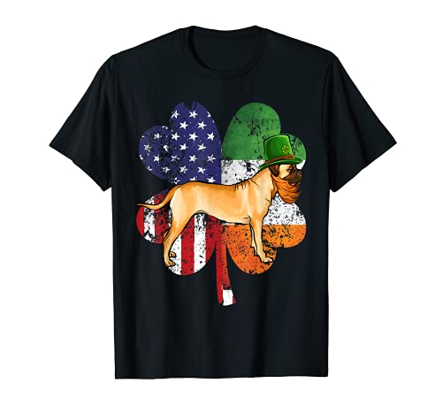 St Patricks Day Irish American Flag Bullmastiff Dog T-Shirt, Black