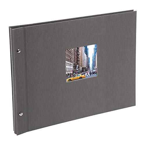 goldbuch 28525 Schraubalbum mit Bildausschnitt, Bella Vista, 39 x 31 cm, Fotoalbum mit 40 schwarze Seiten mit Pergamin-Trennblättern, Album erweiterbar, Fotobuch aus Leinen, grau – Bild 6
