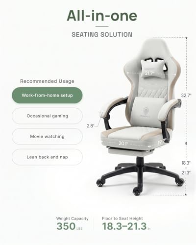 Image of Dowinx Gaming Chair Breathable Fabric Computer Chair with Pocket Spring Cushion, Comfortable Office Chair with Gel Pad and Storage Bag,Massage Game Chair with Footrest,Beige