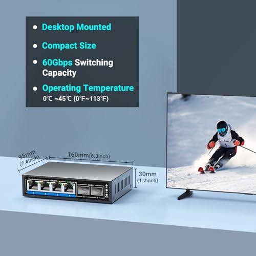 Image of GiGaPlus 6 Ports 2.5Gb Unmanaged Ethernet Switch with 4* 2.5G Base-T Ports, 2* 10G SFP+ Ports. 2.5Gbps Network Switch for 2.5Gbps NAS /PC, WiFi6 Router, Wireless AP. Fanless Design, Plug and Play