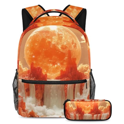 Sac à dos élégant 2 pièces au motif montgolfière orange et multicolore