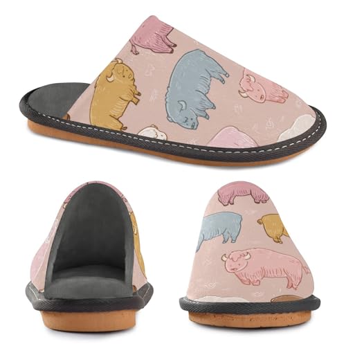 Slippers for Women Colorful Cute Bison Pattern Soft Fuzzy Women's Slippers Indoor and Outdoor Shoes2