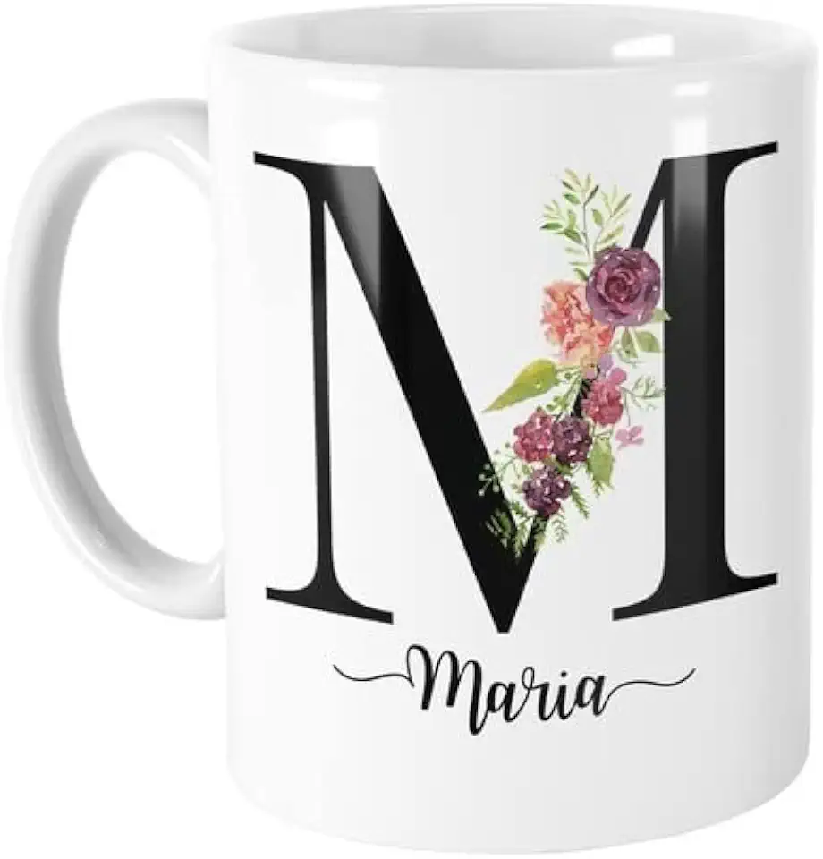 Caneca Personalizada Com Inicial E Nome De Porcelana
