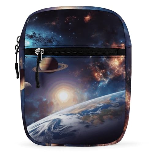 Personalized Small Crossbody Bag Water Resistant Messenger Bags Mini Outer Space Printing SlingBag For Men Women