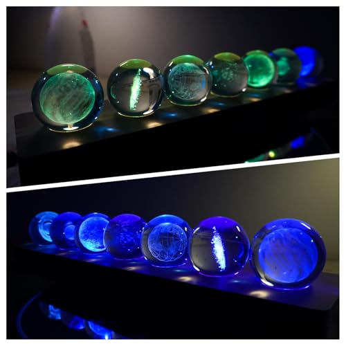 Image of JOJOCY 7 Pcs Solar System Planet Crystal Balls LED Wooden Base, 3D Outer Space Decor with 7 Colors, Includes Earth, Sun, Milky Way & More, Ideal Gift for Astronomy Lovers, Room Office Decoration