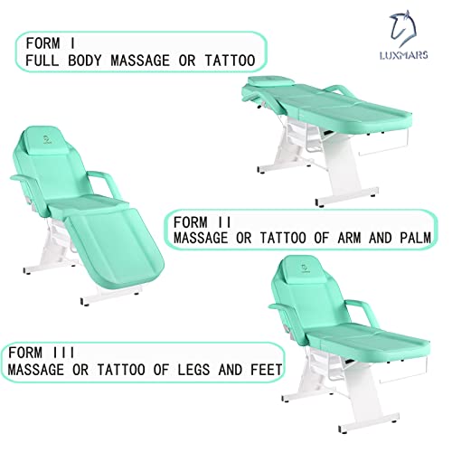 Luxmars Massage Spa Bed Facial Chair Table Tattoo Chair 73In 3-Section Multipurpose Massage Bed Professional Facial Chair Tattoo Table Beauty Spa Salon Equipment Light Green #TOP6