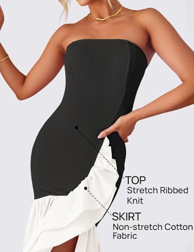 ZESICA Women's 2025 Summer Strapless Bodycon Maxi Dress Ribbed Sexy High Split Mermaid Prom Party Dresses4