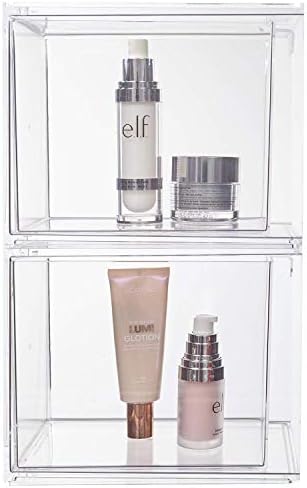 STORi Audrey Stackable Cosmetic Organizer Drawers 6-3/4" Tall | set of 2 Clear