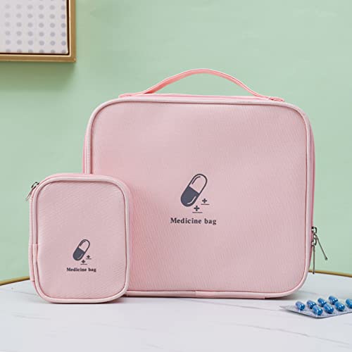 Image of Small First Aid Bag Empty, Portable Travel Pill Bag Double Zipper First Aid Pouch with Handle for Family Outdoors Hiking Camping Car Office Workplace (Pink)