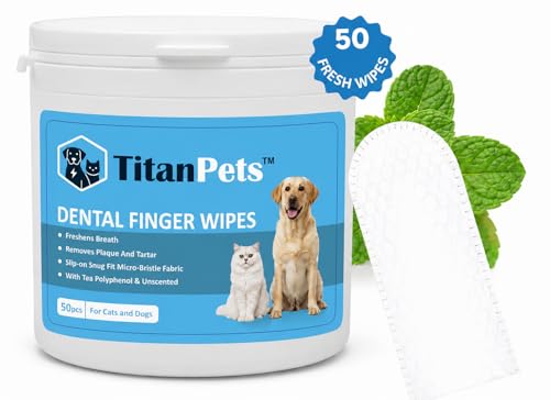 Image of Pets Teeth Cleaning Finger Wipes - Pets Dental Wipes | Dogs & Cats Finger Toothbrush - Hypoallergenic, Unscented Cleaning & Oral Hygiene for Fresh Breath and Healthy Wipes (Pcs-50)