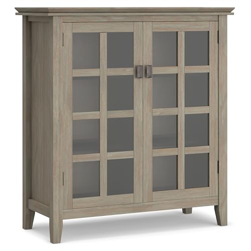 SIMPLIHOME Artisan SOLID WOOD 38 inch Wide Transitional Medium Storage Cabinet in Distressed Grey for the Living Room, Entryway and Family Room
