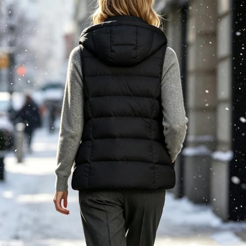 Puffer Vest Women Lightweight Quilted Sleeveless Zip Up Hooded Jacket Black - image 4