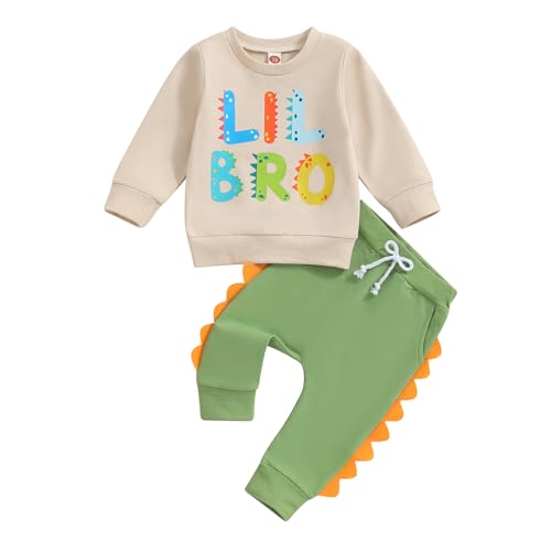 Image of MA&BABY Big Bro Little Bro Matching Outfits Infant Baby Romper Toddler Boys Clothes Pants Set Brother Matching Outfits (Apricot-Lil Bro, 3-6 Months)