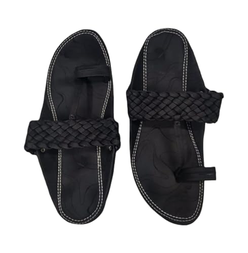 Image of Agadi Men's Kolhapuri Style Sandals | Handcrafted Woven Strap Toe Ring Chappals | Comfortable Ethnic & Casual Slip-On Footwear for Men