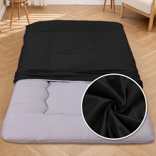 100% Cotton Floor Futon Mattress Cover with Zipper Twin Size Black | Soft Breathable, Dustproof, Machine Washable, Japanese Futon Mattress Cover, Tatami Sleeping Mat Protector
