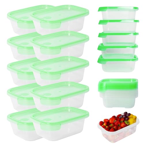 Mypicompany. Recipientes Herméticos para Alimentos, 10 Piezas (10 x 500ml). Envases para Alimentos Aptos para Microondas y Lavavajillas. Envases de Plastico con Tapa Color Verde.