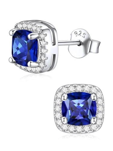 ChicSilver 925 Sterling Silver Birthstone Earrings for Women Square Diamond Earrings Cubic Zirconia Studs Earring for Women with Gift Box