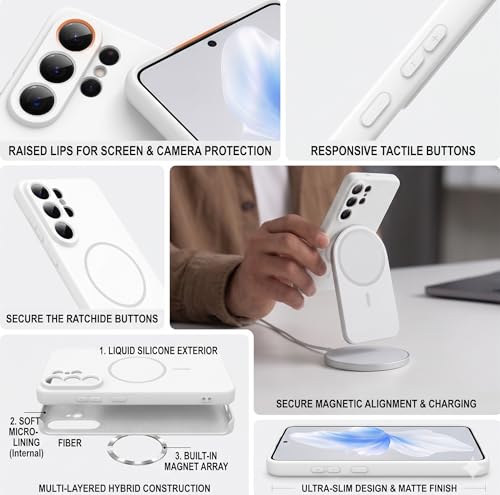 Image of DIZORO Microfiber Candy Case Compatible with Samsung S26 Ultra 5G Smooth Touch Cushion Liquid Soft Silicone Gel Rubber Phone Cases Non-Slip Full Body Protective Shockproof Back Cover - White