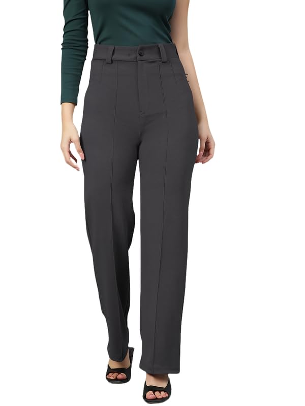 Women’s High Waist Straight Fit Formal Trousers Front Seam Detail Office Wear Pants for Women-image-18