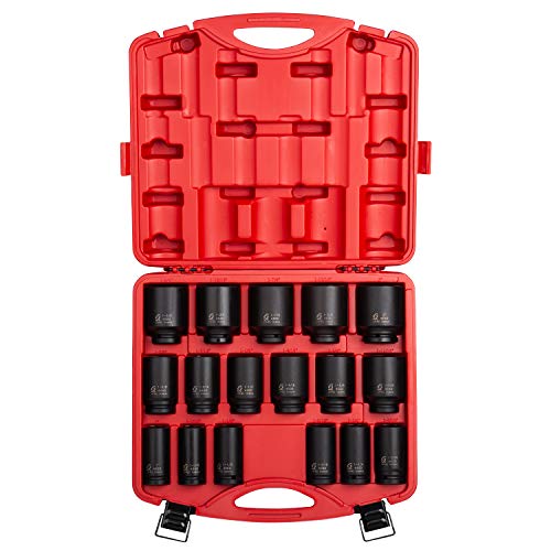 SUNEX TOOLS 4685, 3/4 Inch Drive Deep Impact Socket Set, 17-Piece, SAE, 1'-2', Cr-Mo Steel, Radius Corner Design, Dual Size Markings, Heavy Duty Storage Case