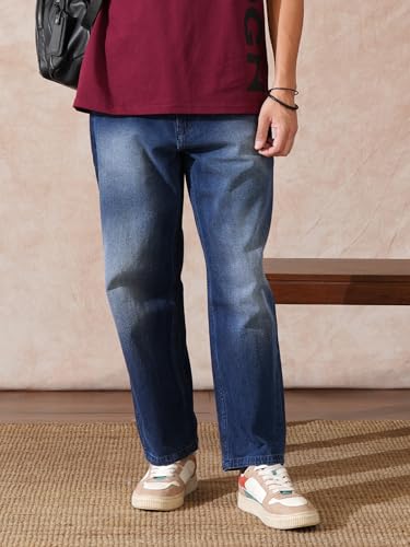 Image of WROGN Men's 100% Cotton Jeans | Solid | Loose Fit