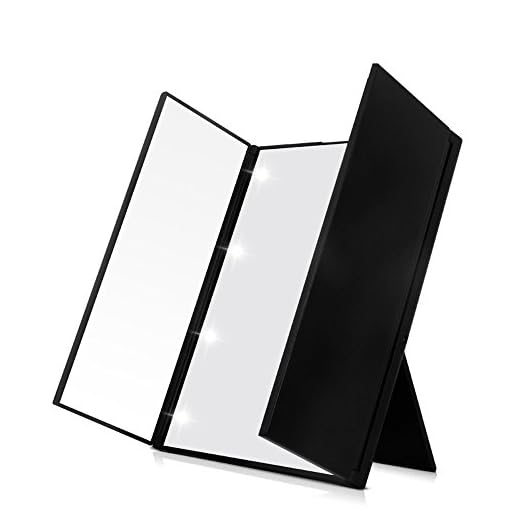 FLYMEI Tri-Fold Makeup Mirror, LED Compact Mirror with Adjustable Stand, Portable Mirror Pocket Vanity Mirrors, Compact Cosmetic Mirror with Lights