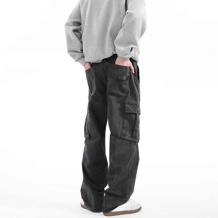 Mens Baggy Cargo Jeans Y2K Hip Hop Casual High Waist Straight Leg Pleated Denim Pants for Unisex Streetwear3