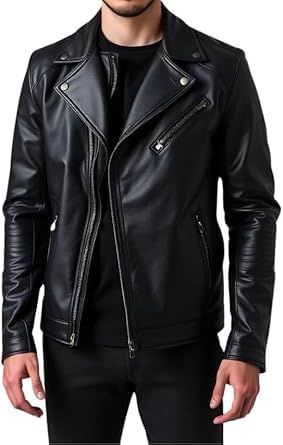Veste de motard en cuir véritable noir coupe cintrée et zips haute résistance